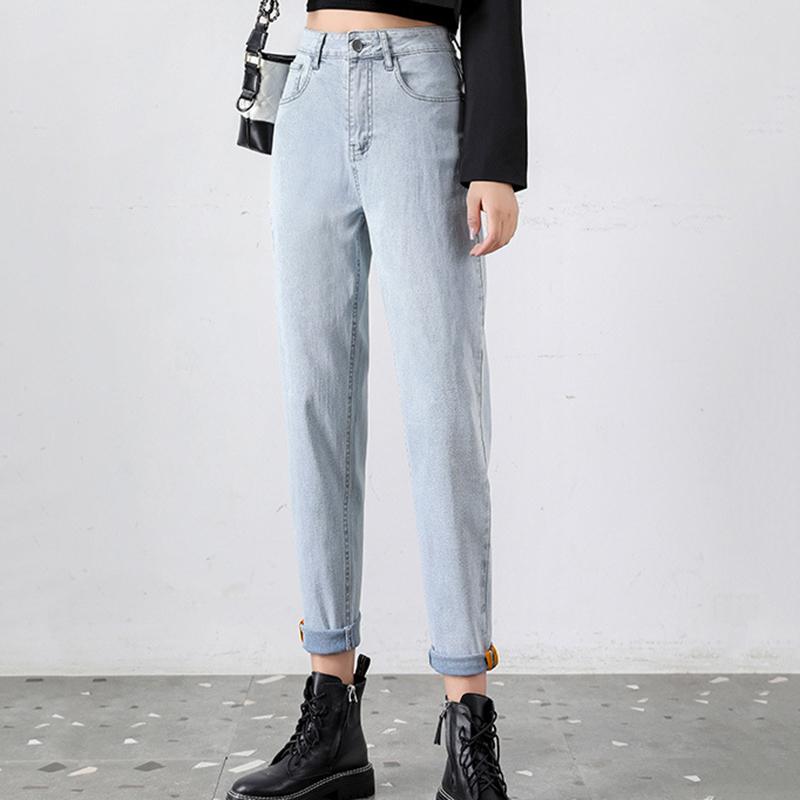 

Loose jeans denim retro cotton casual pants plus size women' autumn new Korean long stretch harem pants, Blue
