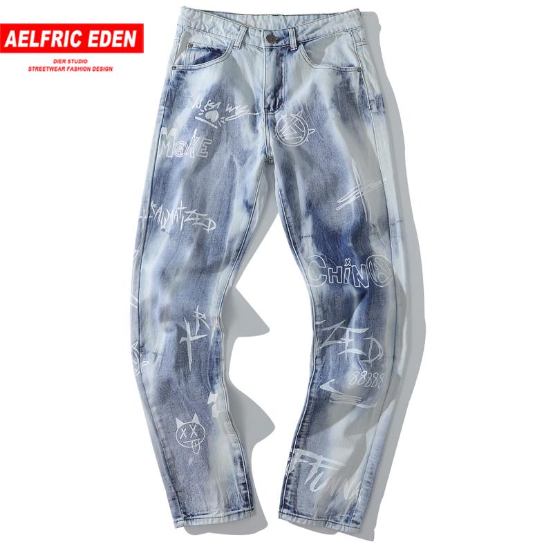 

Men' Jeans Aelfric Hip Hop Streetwear 2021 Harajuku Gradient Graffiti Denim Pant Men Oversized Loose Casual Jogger Trousers, Blue