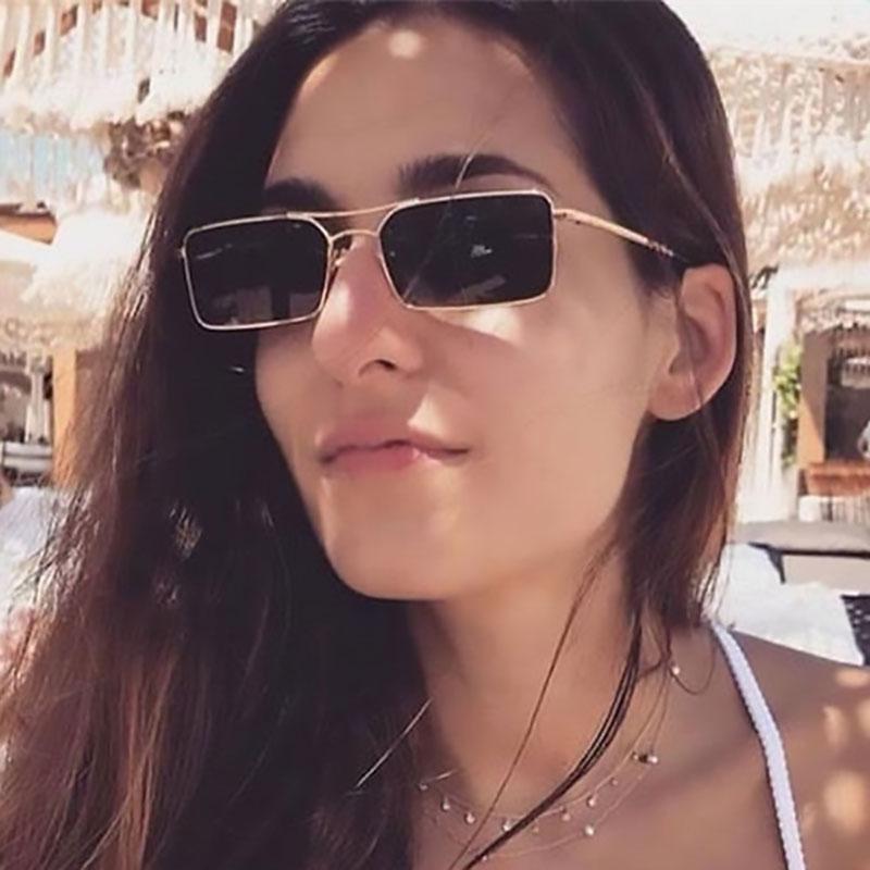 

Small Rectangle Sunglasses Women Double Bridge Shades For Women 90s Vintage Sunglasses Unsex UV400