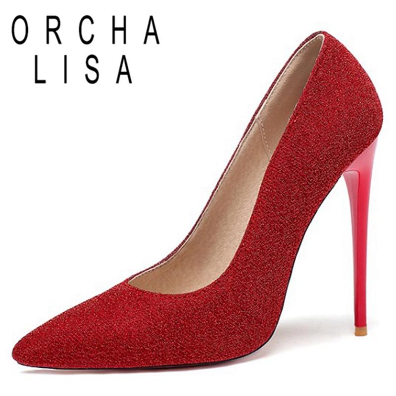 

ORCHA LISA Ladies Spring Autumn Concise Sexy Pumps Pointed Toe 12.5cm Thin High Heels Slip on Plus size 34-47 Casual party C1871, Black