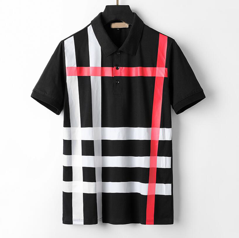 

Brand Tees Polos Mens Printed T-Shirts Short Sleeve Camisas Casual Stand Collar Male Polo Shirt Plus Size M- #556, Black