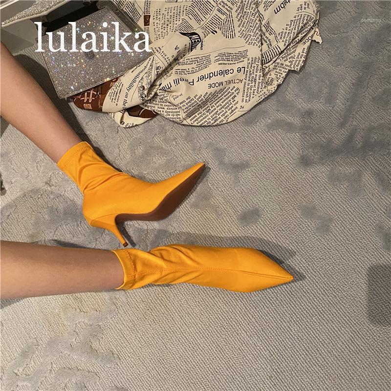 

2020 Ankle Boots for Women Pointed Toe Sock Boots Thin High Heels Short Fashion Ladies Slip On Chelsae Boot Shoe1, Beige