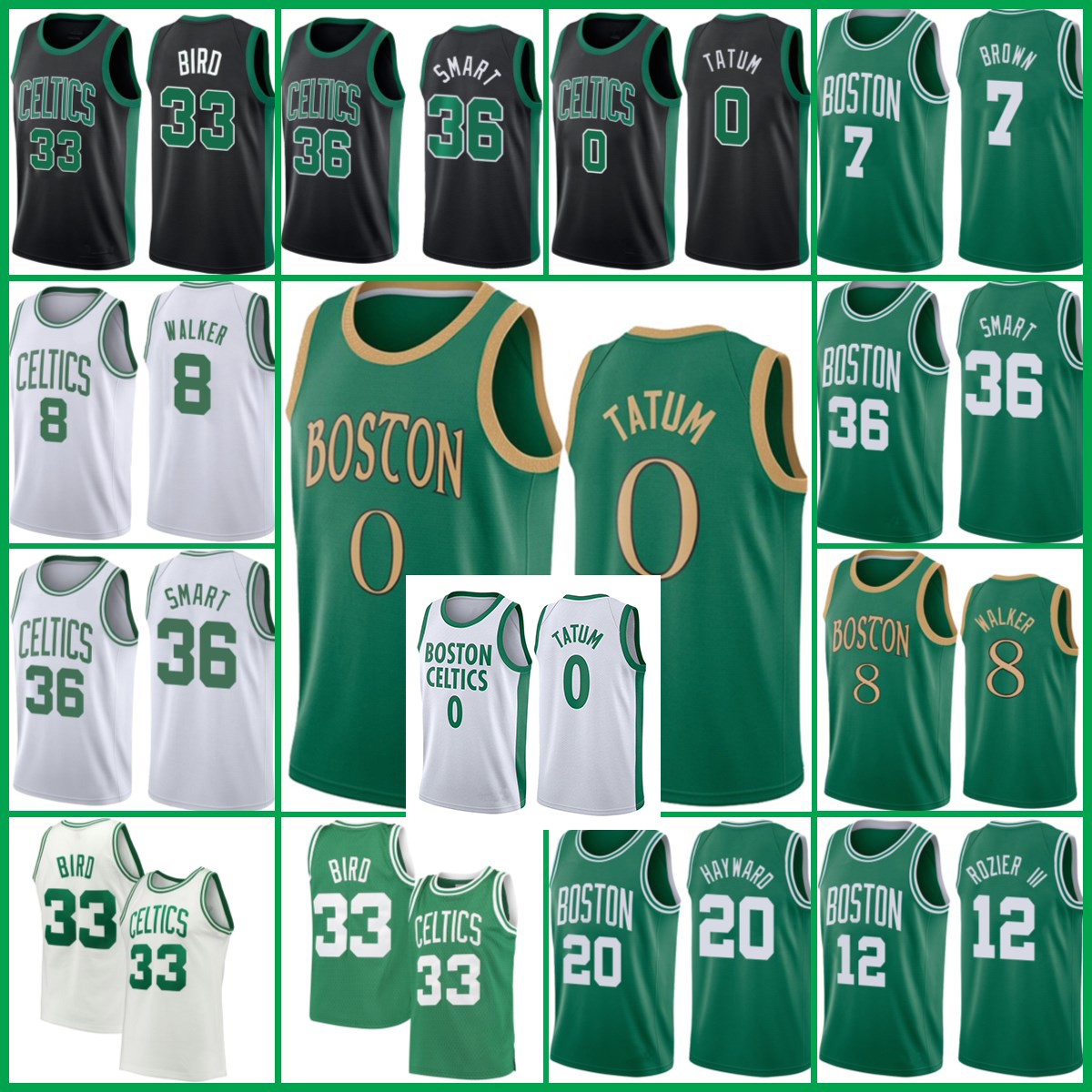 

Jayson 0 Tatum Boston Celtics Jersey Kemba 8 Walker Larry 33 Bird Jaylen 7 Brown Marcus 36 Smart Al 42 Horford Baseball Men, Black;red