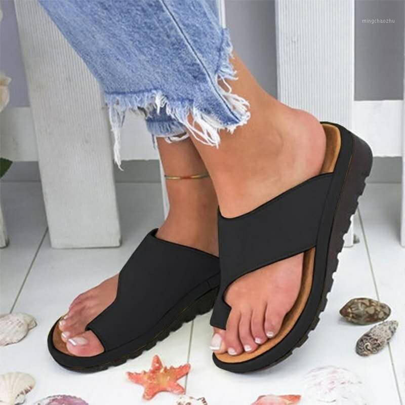 

DropShipping Outdoor Women Slippers Comfy Platform Sandal Shoes Feet Correct Thickened Street PU Leather Flat Sole Sandals 20201, Yellow