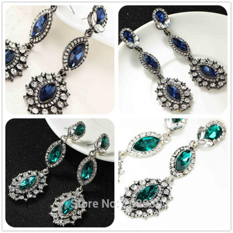 

Dangle & Chandelier Women's Fashion Earrings Green/Blue Glass Sweet Metal With Gems Stud Crystal For Women Girls E440 450