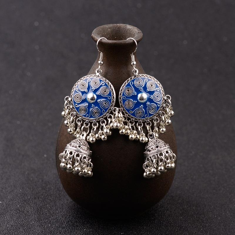 

DOUVEI 6 Color Women's Ethnic Round Bell Dangle Hanging Earrings Fashion Vortex Jhumka Earrings Accessories HXE086