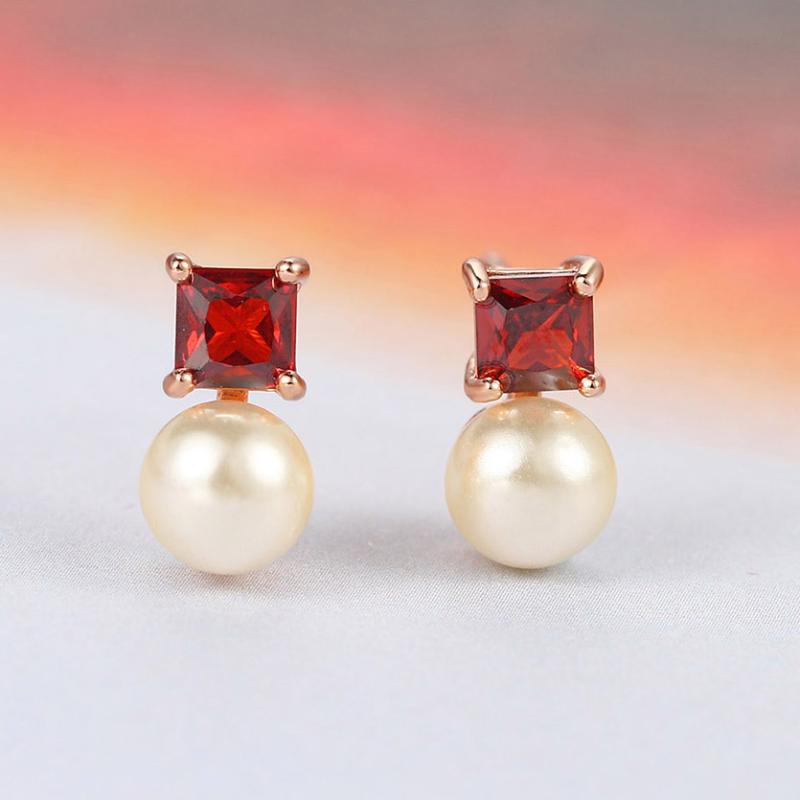 

ZHOUYANG 2020 NEW Stud Earrins For Women Girls Elegant Red Cubic Zirconia Imitation Pearl Earing Daily Party Gift Jewelry E068