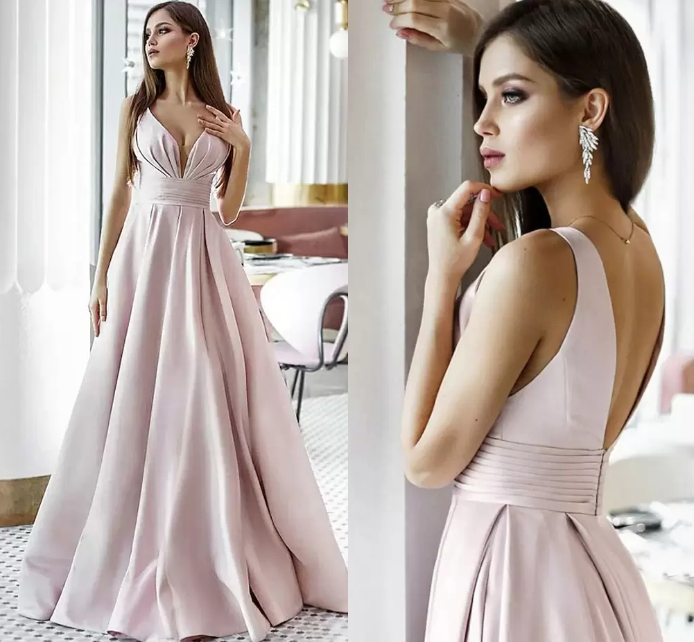 

2022 A-Line Elegant Backless Engagement Formal Evening Dress V Neck Sleeveless Satin Pleats Prom Party Gown Vestido De Fiesta Robe De Soiree, Black;red