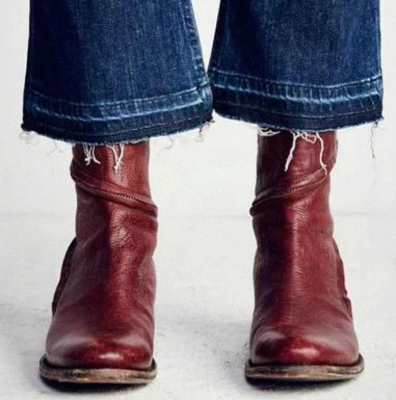 

BLWBYL Boots Women Winter Vrouwen Vintage Western Boots Cowboy women Autumn Winter Flat Heel Casual Shoes Bote Femme HVT547 #X19k, Black