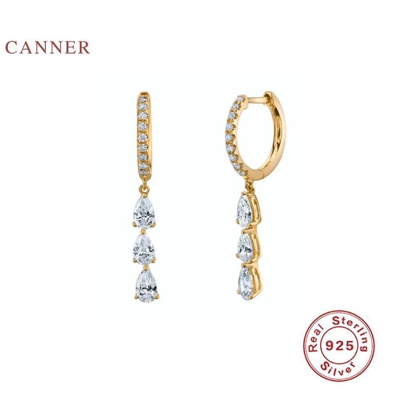 

CANNER 3 Diamond Pear Shapes Earrings Hoops 925 Sterling Silver Earrings For Women Silver Jewelry Earring Aretes De Mujer