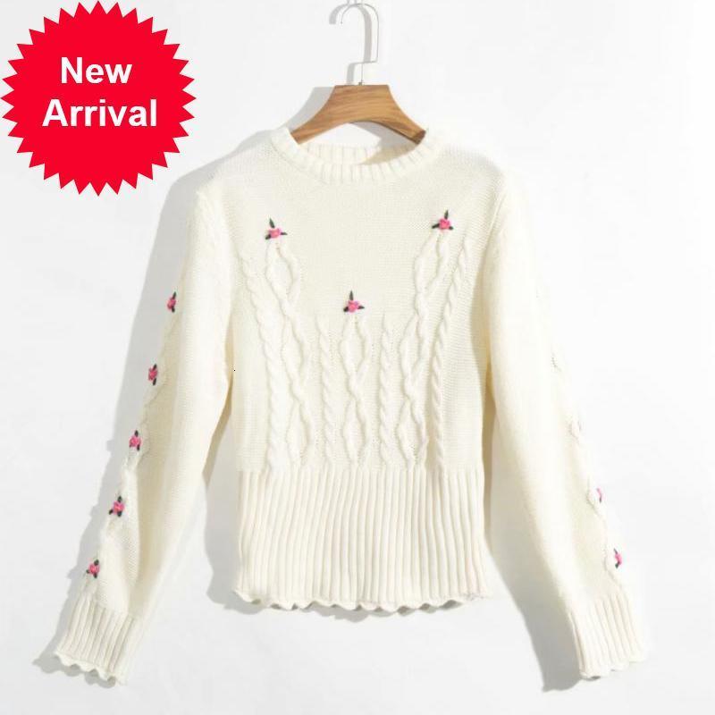 

Autumn 2021 New Winter Fashion Brand New European Design Around the Neck Small Flower Knitted Female Sweater IV0G, Red.