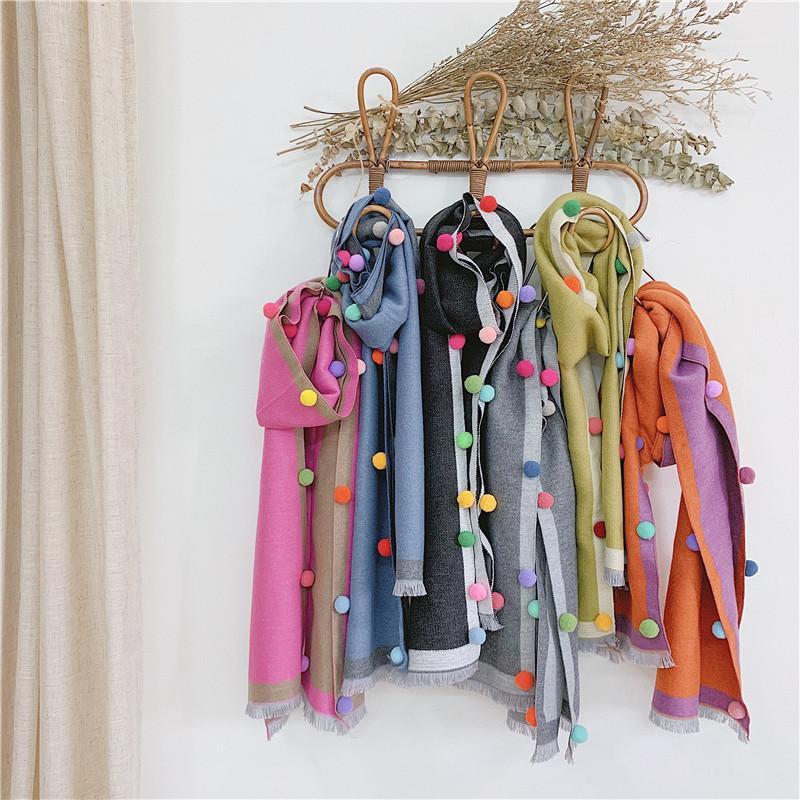 

New 2020 Autumn Winter Girls Imitation Scarf Colorful Ball Kids Girls Long Scarf Boys Tassel Shawl Toddler Neck Wear Baby1