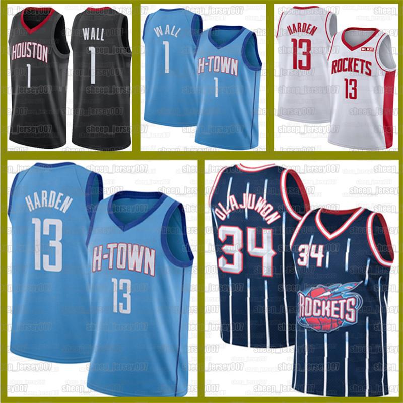 

TOP New John 1 Wall Basketball Retro Hakeem 34 Olajuwon Rockets Jerseys James 13 Harden Russell 0 westbrook Basketball Sports jersey, Jersey(huojian)