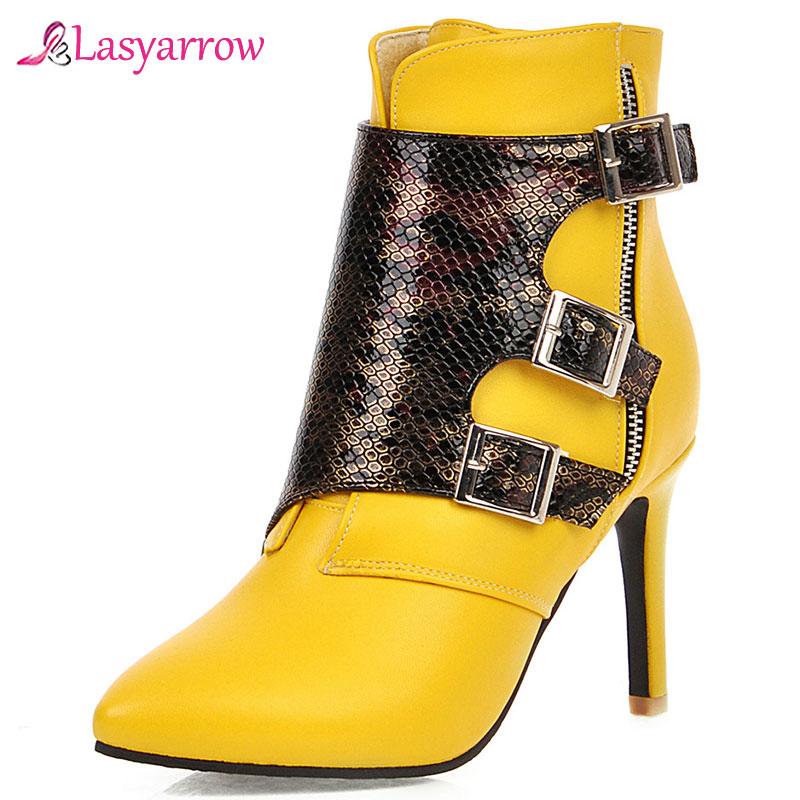 

Lasyarrow Fashion Size 31-48 Add Fur Winter Shoes Woman Boots Thin High Heels Sexy Party Pointed Toe Ankle Boots Women Shoes, Black