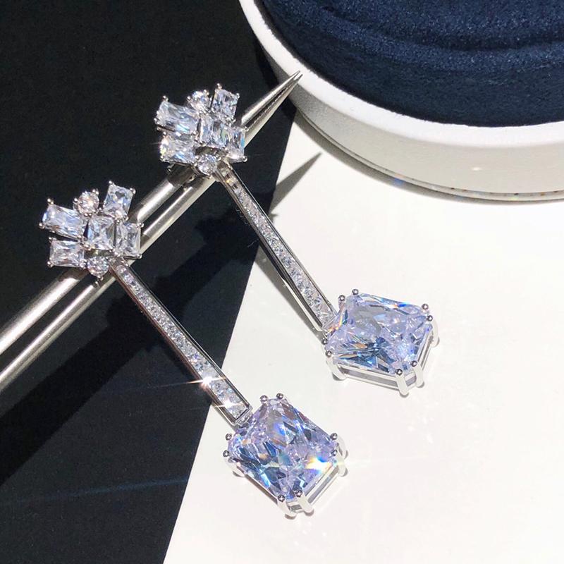 

Stud Women's Classic Fashion Square Zircon Earrings S925 Sterling Silver Original High Quality Jewelry Logo Ladies Gift
