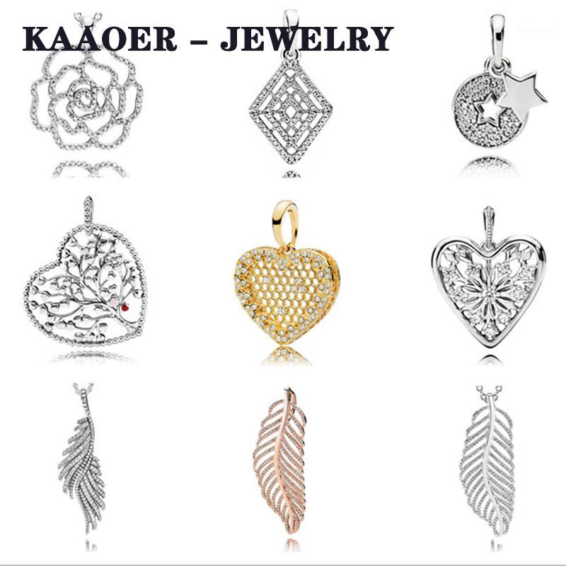 

KAAOER 100% 925 sterling silver 11 charm Pendant Shimmering Rose Shine Honeycomb Lace micro bead-set cubic zirconia1