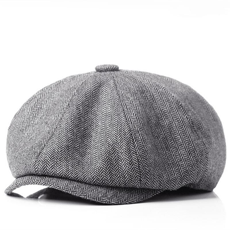 

Men Vintage Herringbone Gatsby Tweed Beret Hats Winter Octagonal Caps Newsboy Beret Hat For Men Spring Autumn Peaky Cap, Brown