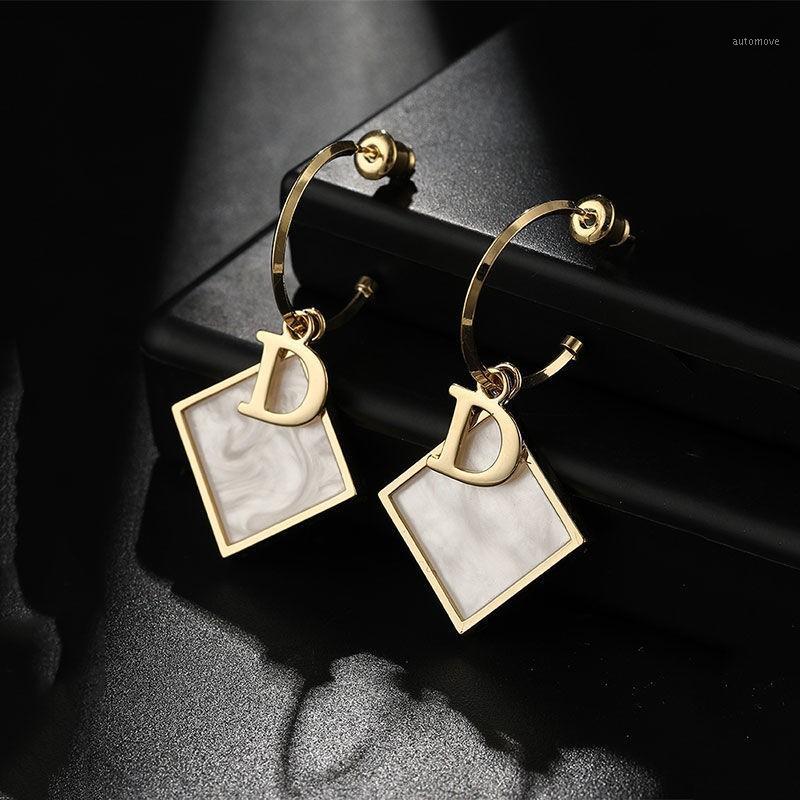

New Shell Letter Square Earrings Women's Medium Long Simple DIY Earrings High Quality Hypoallergenic S0371