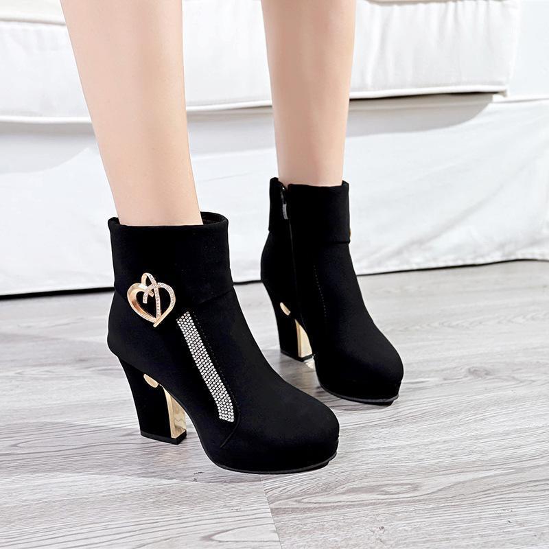 

Black Ankle Boots for Women Thick Heels Spring Autumn Flock Boots Platform Shoes High Heels Zipper Ladies Short1, Red