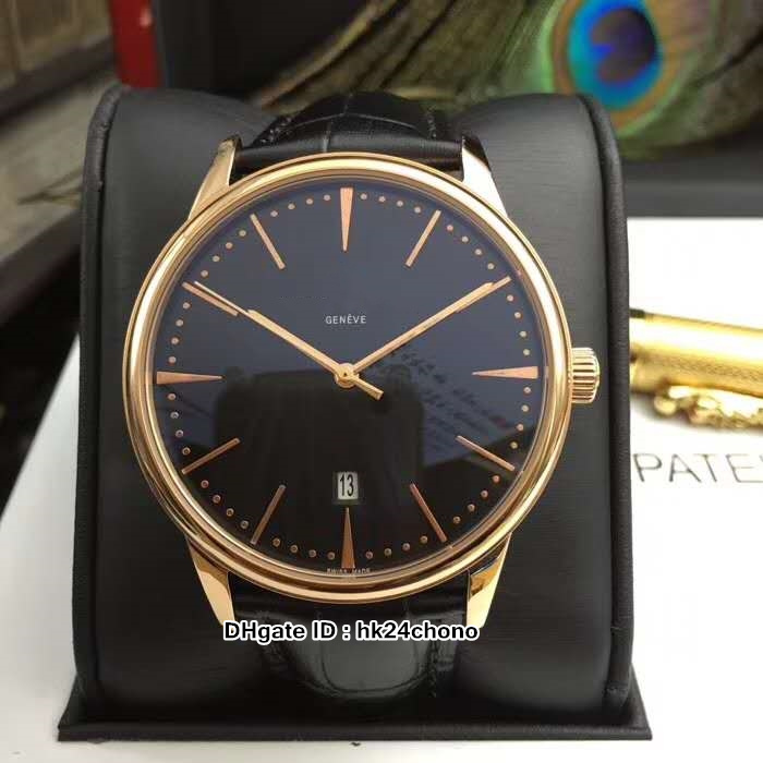 

NEW 42mm Patrimony 85180/000R-9166 Mens Automatic Watch Asian 2824 Movement Rose Gold Case Black Dial Gents Sport Watches Leather Strap