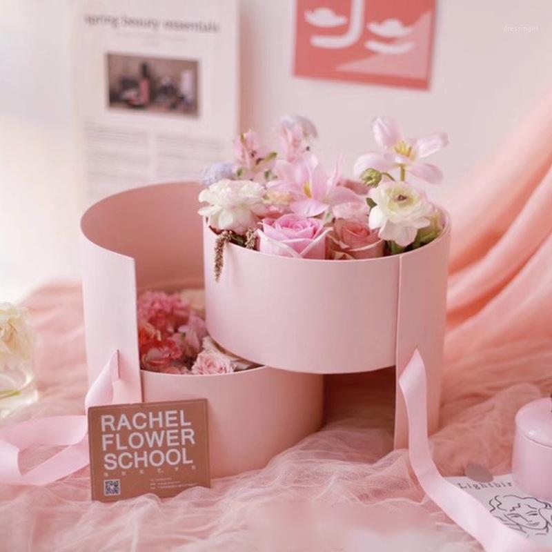 

Double layer rotating gift box, window opening, round flower box, holding bucket, eternal flower, rose gift creative flower1