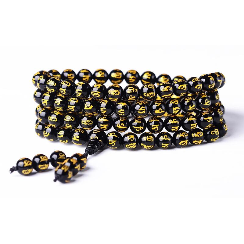 

Charm Bracelets Natural Agates 108 Prayer Beads Bracelet For Men Women Six Words Lucky Amulet Black Red Stone Couples Lovers Rosary