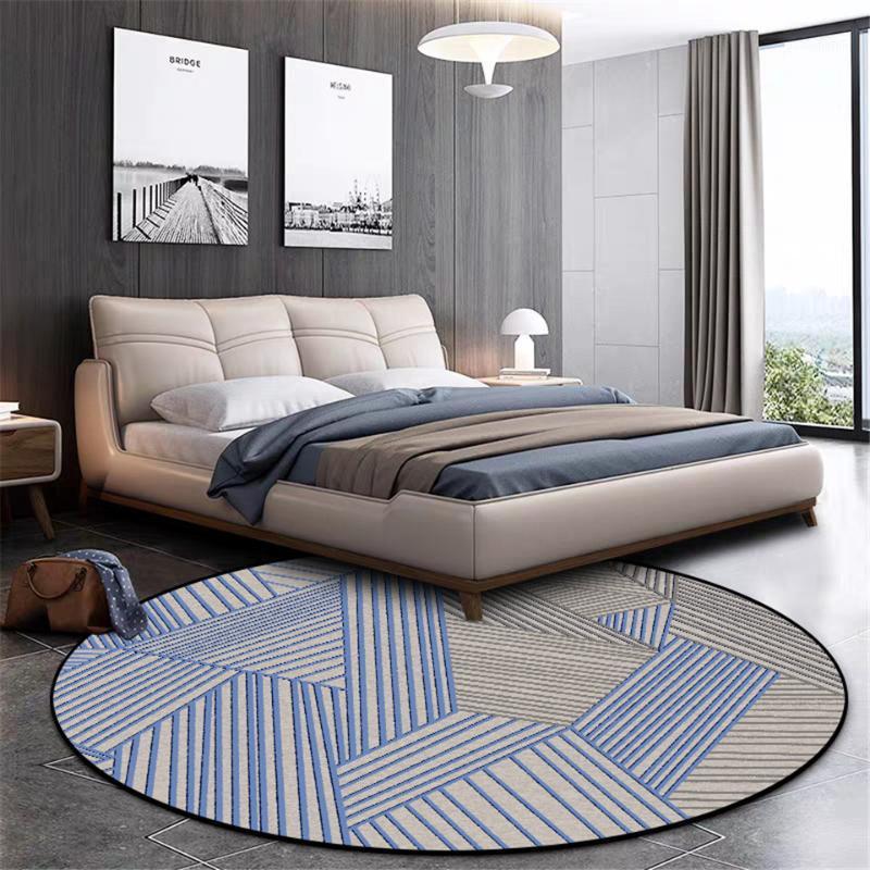 

Wishstar Nordic Carpet With Blue Gray Line Print Round Rug Chair Mat Modern Simple Geometric Carpet For Bedroom Beside Mat1, As picture