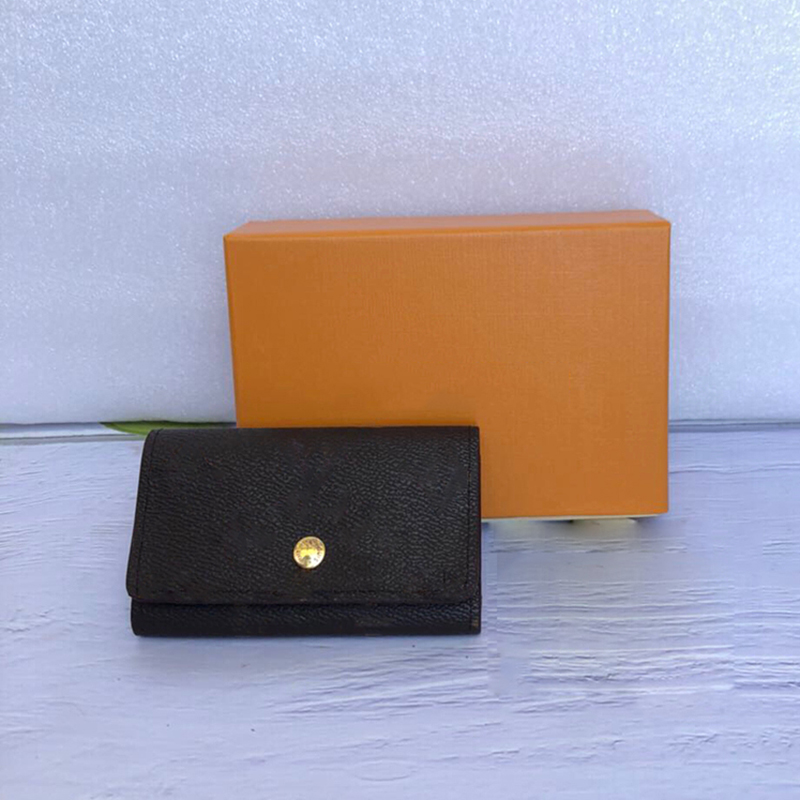 

Luxury designer car key purse for men top quality short wallet lady six key holder women classic purse organizer for house pocket key chain with box 65230, Brown with letters (62630)