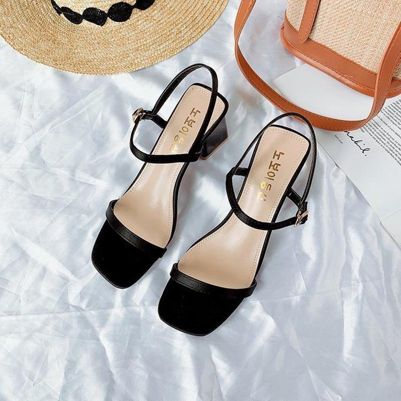 

Classic Solid Color Thick Heels Office Lady Summer Fashion Square heel Sandals Vintage Elegant Buckle Strap TPU Sole Sandals1, Mint green