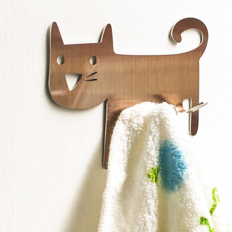 

Cartoon Cat Shape 2 Row Hooks Free Punching No Trace Hook Door Refrigerator Key Towel Hanging Kitchen Bathroom Supply 10.5*7cm