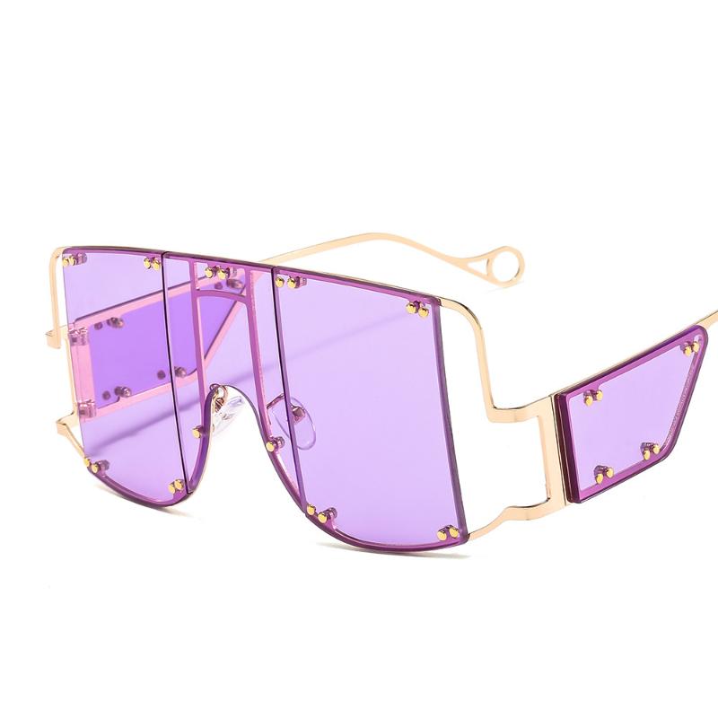 

Sunglasses Fashion Rivet Square Women 2021 Oversized Mirror Metal Glasses Men Shades UV400 Unique Female Eyewear