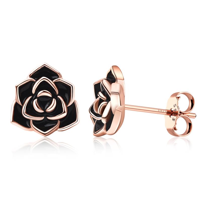 

DALARAN 925 Sterling Silver Stud Earrings For Women Black Classic Elegant Flower Earrings Female Fashion Minimalist Jewelry