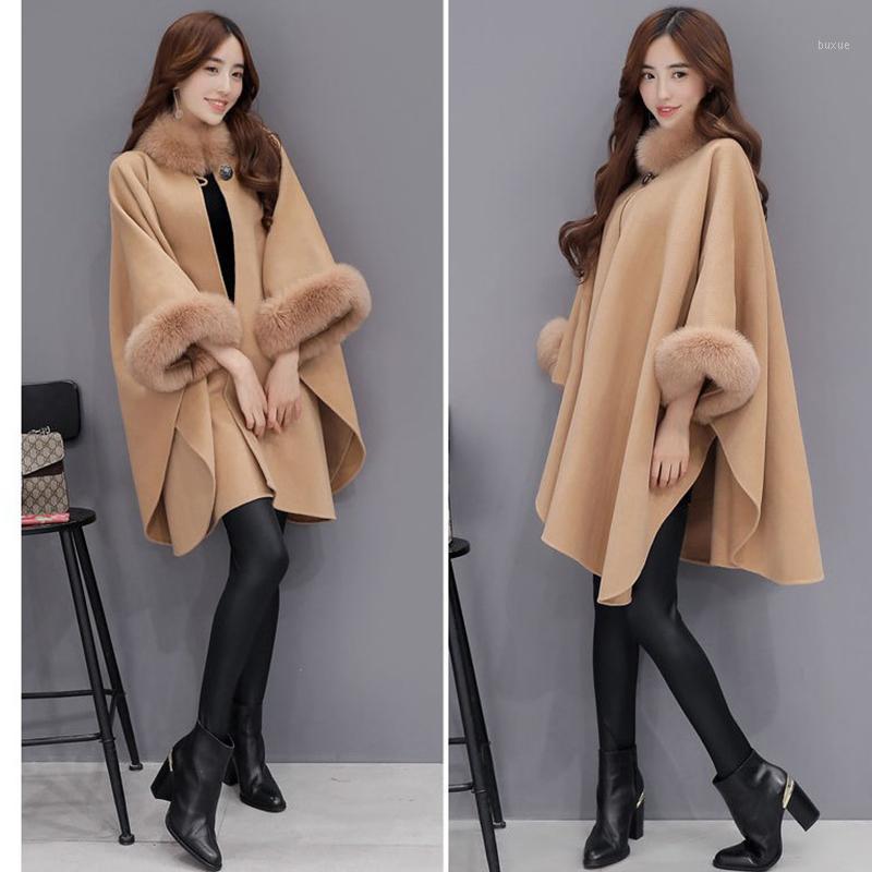 

Women' Fur & Faux Female Thick Winter Overcoats Ladies Collar Long Woolen Coats Cape Cloak Jacket Women Jackets And Coats1, Light tan