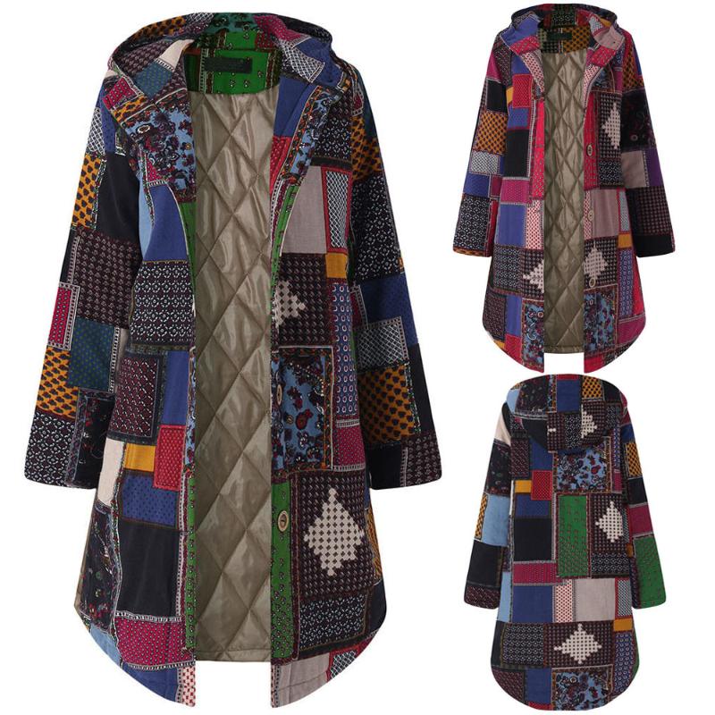 

Women Jacket Winter Hooded Pockets Vintage Plus Size Chamarra Cazadora Mujer Ladies Fleece Thicken Coats Button Long Coat
