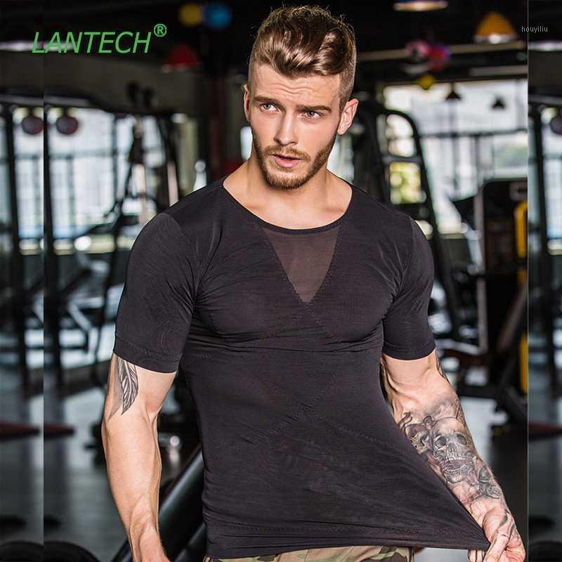 

LANTECH Men Running Fitness Exercise Gym Workout Compression Tights Shirt Sports Shirt Stomach Shapers Bodybuilding1, Black