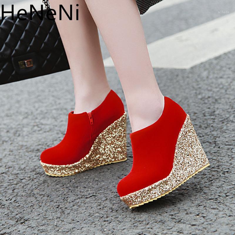 

2020 New Autumn winter Ankle Boots Women short Boots Wedges Bling super high heels 10.5cm ladies shoes Size 34-43 botas mujer1, Black