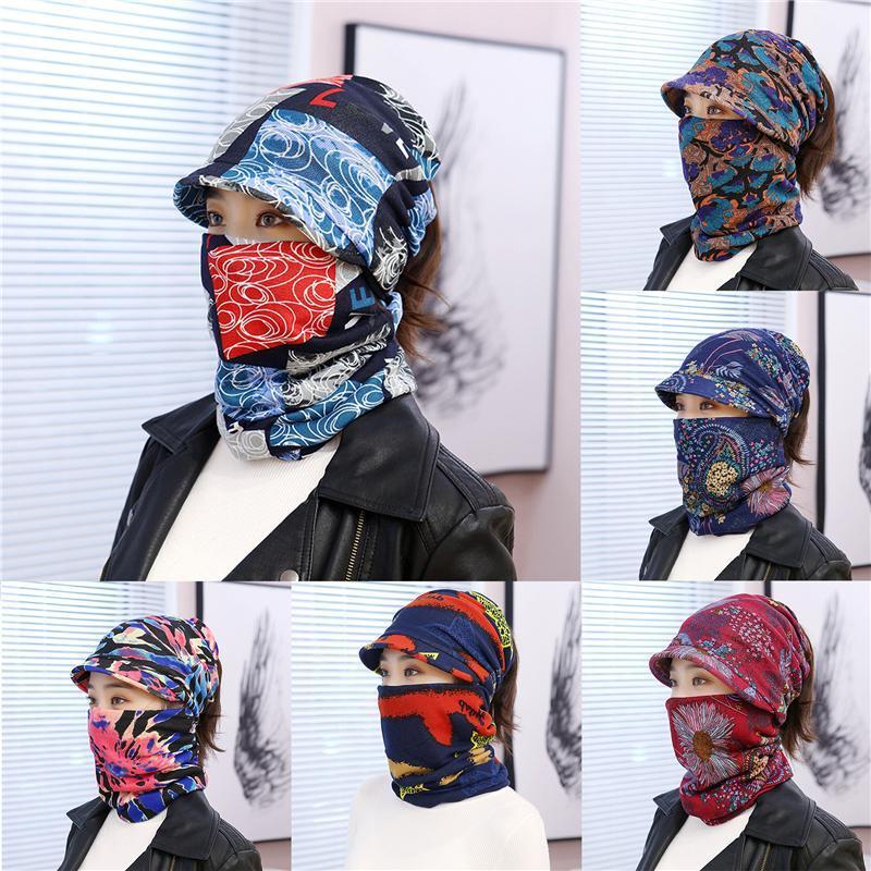 

2Pcs/Set Winter Outdoor Cycling Facemask Set Windproof Hat+Scarfs Warm Creative Print Women Riding Hat Mask1, Type 3