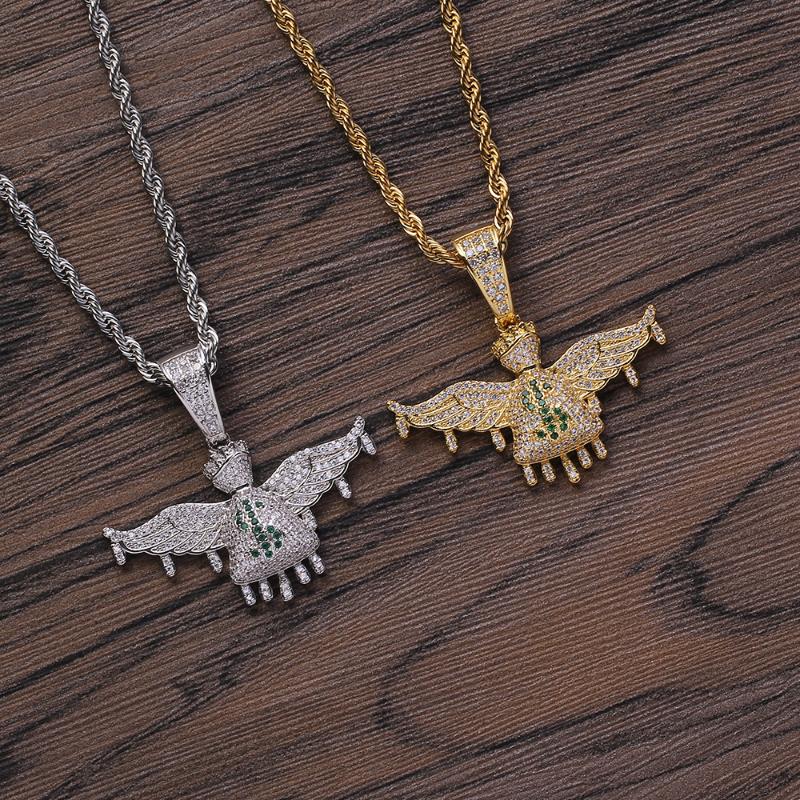 

Wholesale bling bling Dollar Pendant Micro pave with CZ Mens Pendant Necklace Rock Hip Hop Jewelry CN345