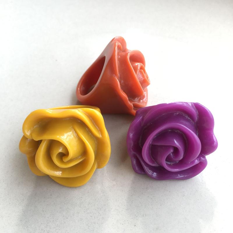 

UJBOX US Size 7 1/2 ~8 Yellow Purple Acrylic Resin Ring Women Fashion Large Ring Wedding Bands Party Birthday Jewelry Gift