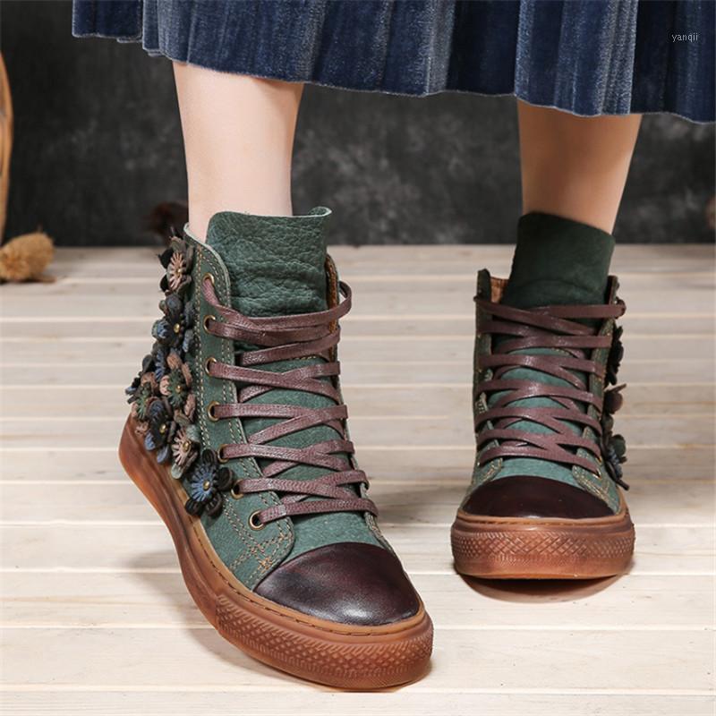 

Women's Boots Retro High Shoes Leather Skate Board Shoes autumn Winter New Comfortable Round Head ladies Art casual flat boots1, Brown