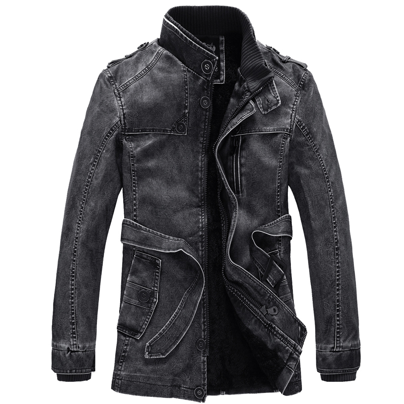 

2021 Long Style of the False Washed Man New Fashion Jacket Autumn Leather Jackets Pu Cine Reach Male Cookies Outerwear Chaqueta Grande OVH0, Black