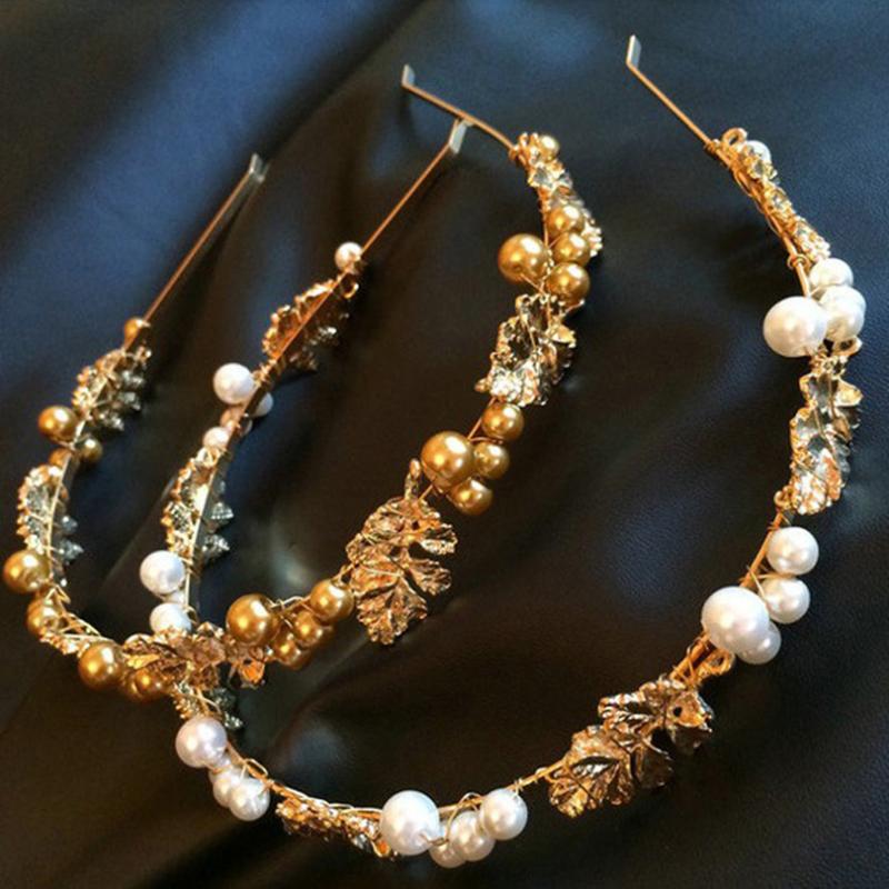 

Baroque Luxury Vintage Metal Leaf Pearl Headband Hairband Bridal Hair Ornament Headdress Hair Accessories