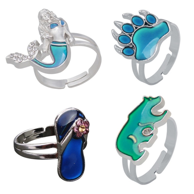 Popular Design Cute Adjustable Mood Ring Emotion Feeling Bear Paw Mermaid Rings Jewelry for Wholesale-image-754201685