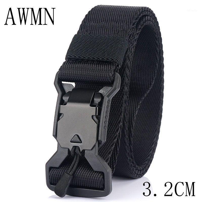 

New 3.2cm Tactical Belt Hard ABS Magnetic Buckle Soft Real Nylon Small Tactical Belt 125cm Adjustable Straps1, Buckle brown