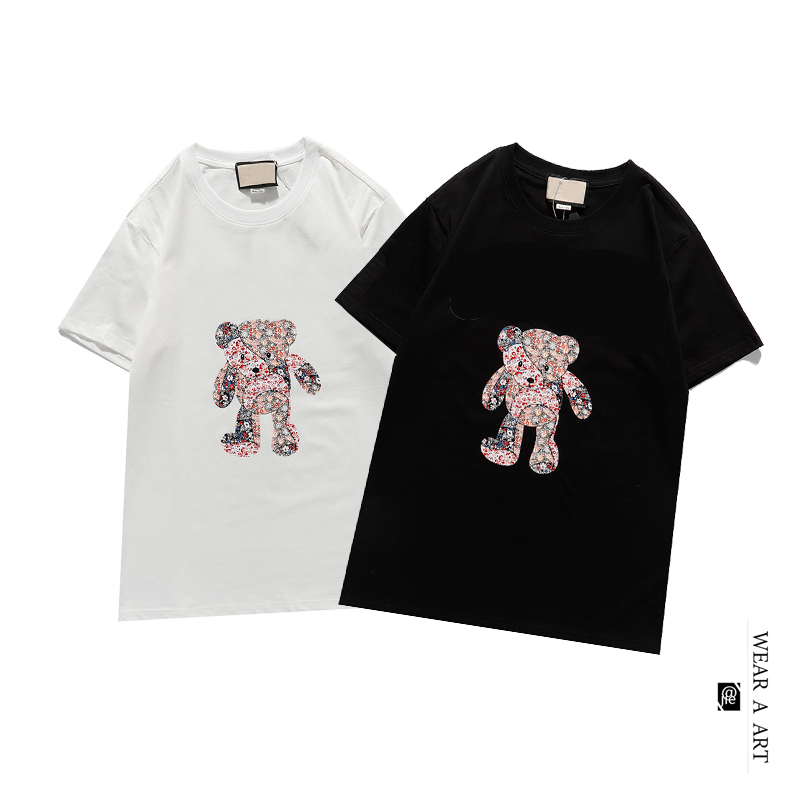 

Men Bear Print T-shirt Simple Trendy Womens T-Shirt Short Sleeve Fashion mens Summer Top Male Cartoon Tees Casual Clothes New High Quailty, Black