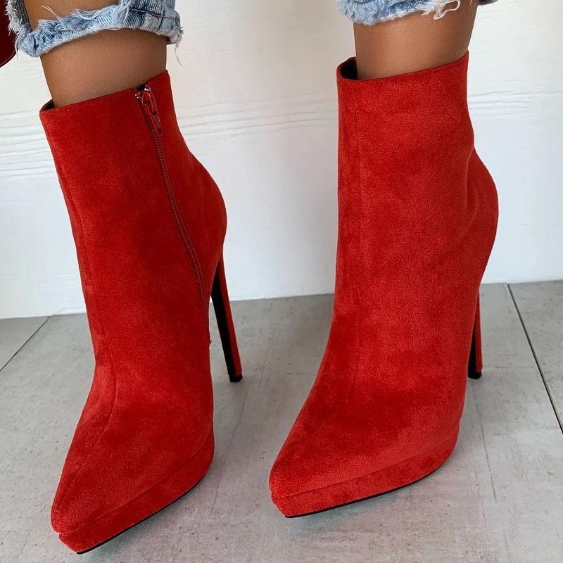 

Autumn Winter Platform Women Ankle Boots Red High Heels Ladies Wedding Shoes Sexy Pointed Toe Stiletto Zipper Female Boots1