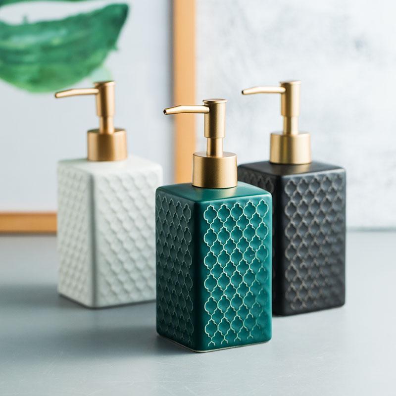 

Bath Accessory Set Simple Ceramic Bathroom Hand Sanitizer Shower Gel Shampoo With Emulsion Press Bottle Hygiene1