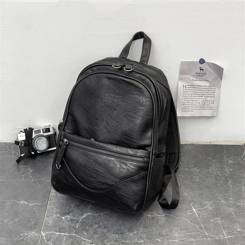 

Factory wholesale men bag simple Joker leather mens backpack large outdoor leisure handbag College style leathers fashion backpacks, Black