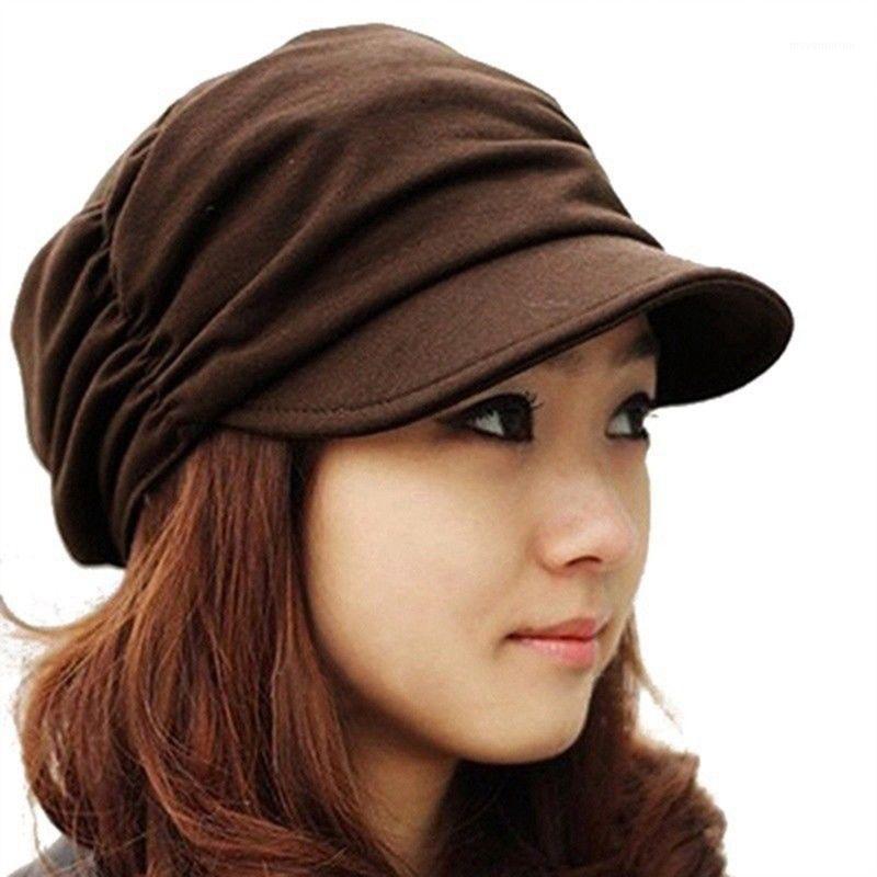 

2020 Korean Solid Hat Women Autumn Winter Knited Hat Pleated Newsboy Cap Warm Outdoors Visor Skull Brown Cotton Casual Female1, Gray