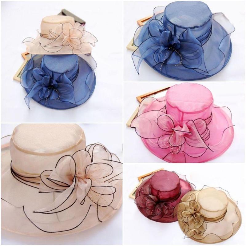 

Elegant Lady Wide Brim Flower Sun Hat Women Wedding Party Travel Cap summer top hat Clothing Accessory, Blue
